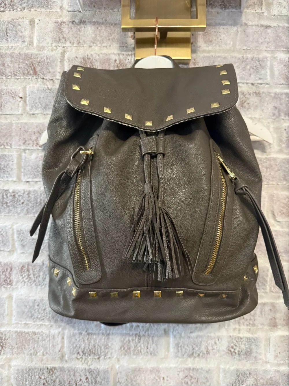 Steve Madden Studded Tassel Drawstring Backpack - Dark Gray